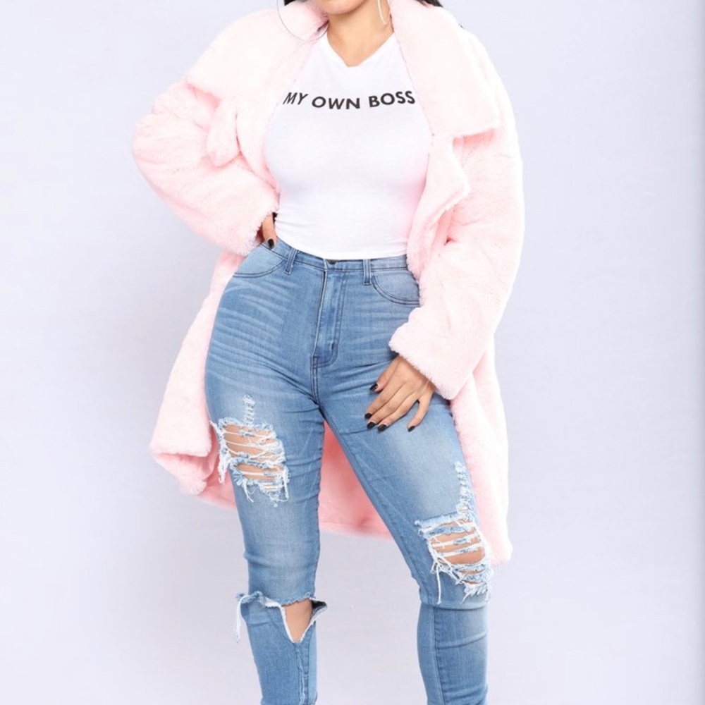 Pink faux fur oversized coat